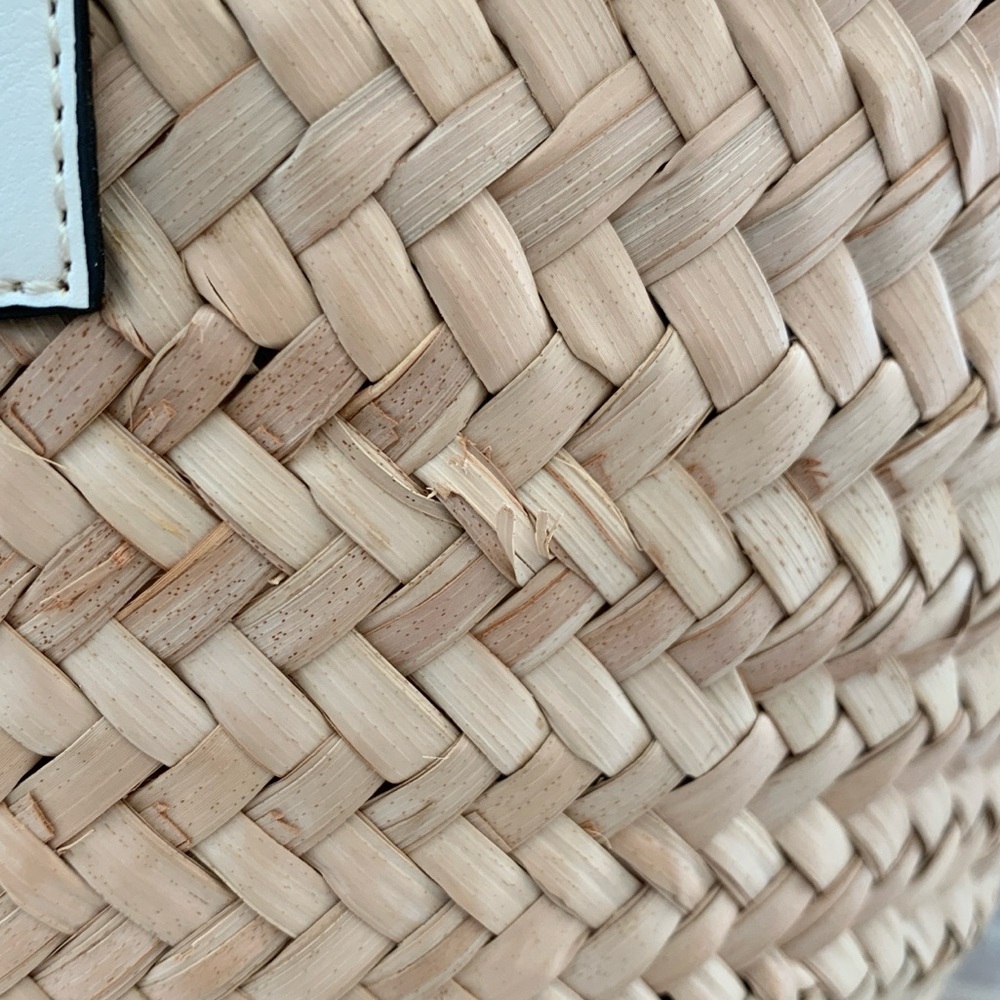 🏝️ POOLSIDE Essaouira Small White Real Leather Straw Basket Bag - Picture 12 of 16